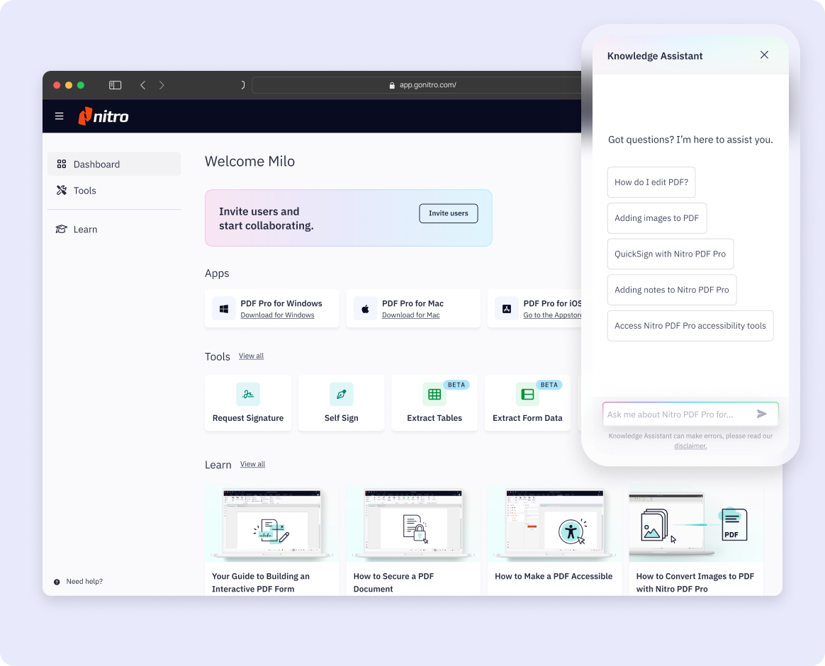 Web - Screenshot - Workplace and Knowledge assistant
